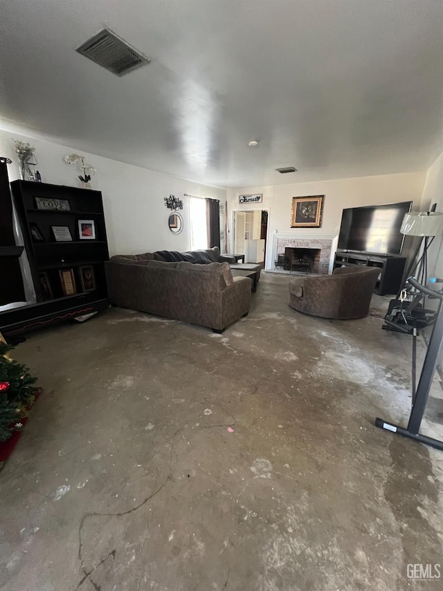 living room featuring concrete floors