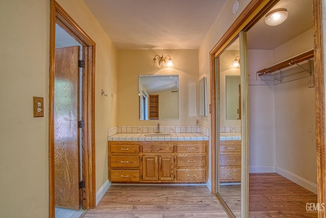 bathroom featuring wood-type flooring and vanity