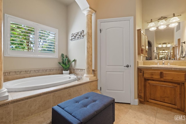 2801 Trengate Way, Bakersfield, CA 93311 - full bathroom with ornate columns, tile patterned floors, a bath, and vanity