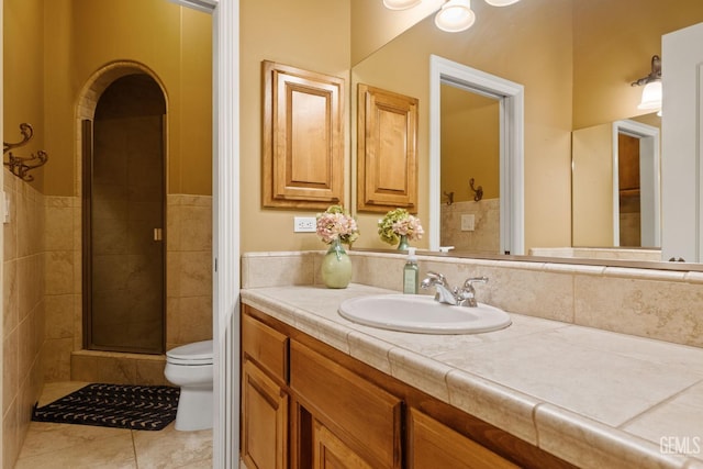 2801 Trengate Way, Bakersfield, CA 93311 - bathroom featuring vanity, a stall shower, and tile patterned flooring