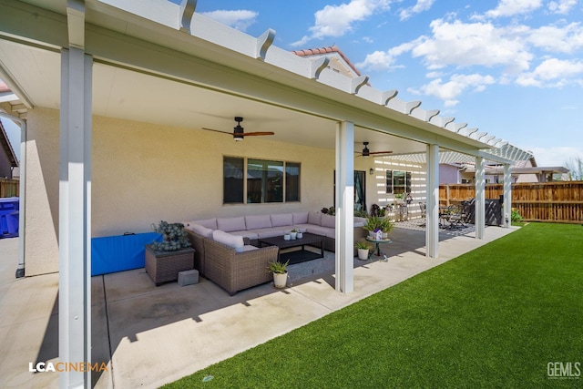 3312 Whispering Brook Ln, Shafter, CA 93263 - view of patio featuring ceiling fan and outdoor lounge area