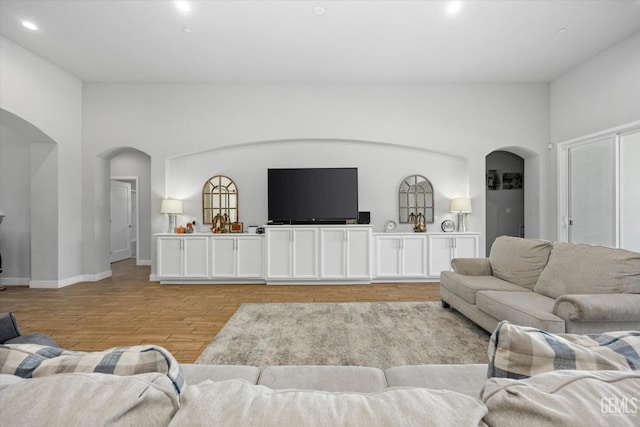 living room with light wood-type flooring