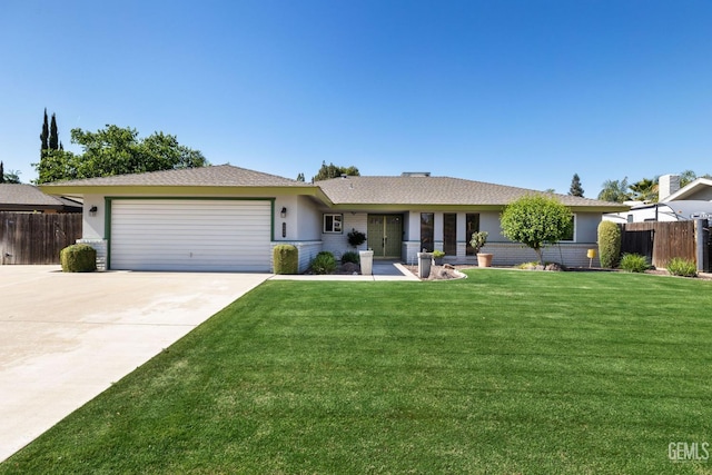 single story home with a garage, concrete driveway, and stucco siding