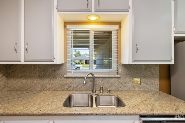 kitchen featuring a sink, decorative backsplash, dishwasher, and white cabinetry