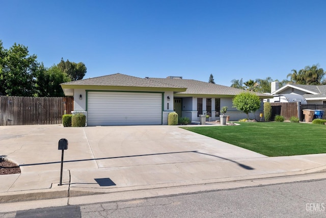 ranch-style house with concrete driveway, a garage, and stucco siding