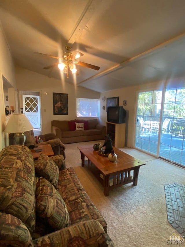 44212 Old Stage Rd, Posey, CA 93260 - carpeted living area featuring vaulted ceiling and a ceiling fan