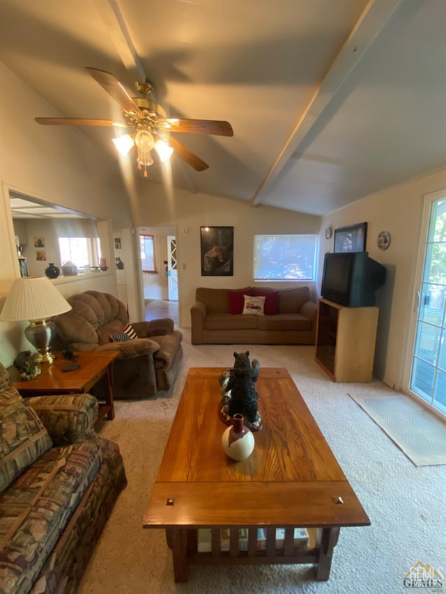 44212 Old Stage Rd, Posey, CA 93260 - carpeted living area featuring ceiling fan and lofted ceiling