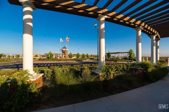 view of patio featuring a pergola