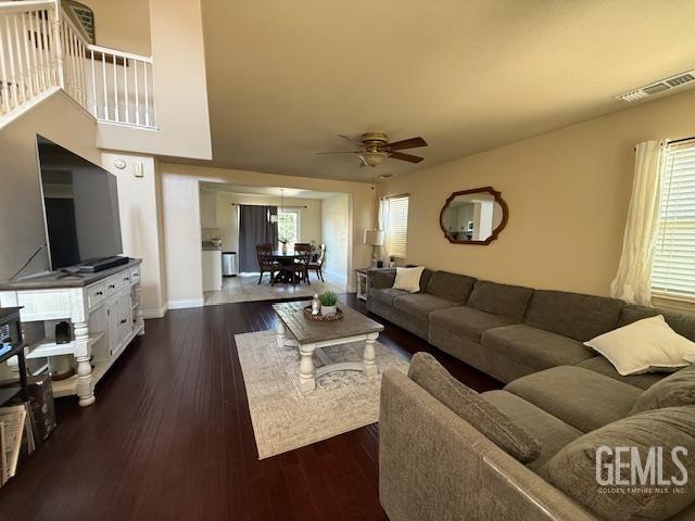 302 Quaking Aspen Ave, Wasco, CA 93280 - living room featuring a ceiling fan and wood finished floors