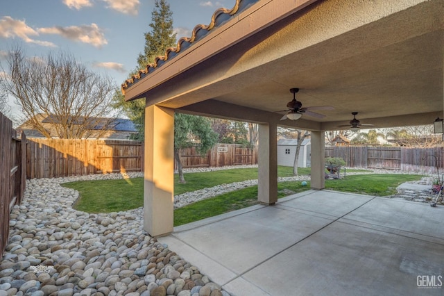 view of patio / terrace featuring ceiling fan