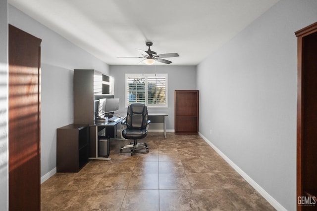 office space with ceiling fan