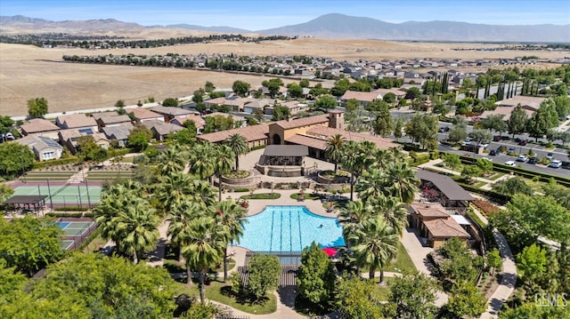 9702 Petersburg Pl, Bakersfield, CA 93306 - aerial view of residential area with a mountainous background and a pool