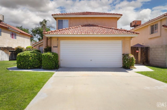 6008 Alderpointe St, Bakersfield, CA 93313 - mediterranean / spanish-style house featuring stucco siding, concrete driveway, an attached garage, and a tile roof