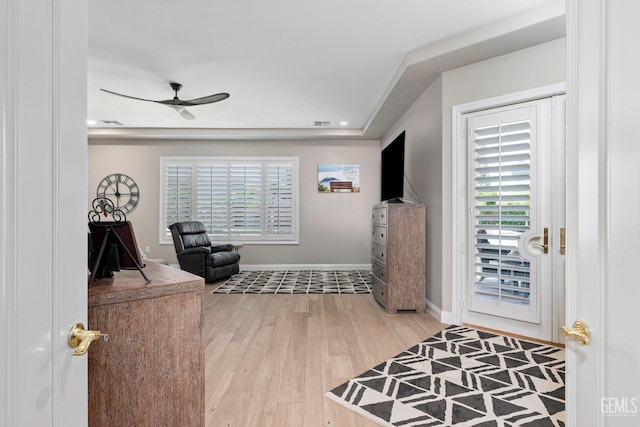 1904 Cricket Park Ct, Bakersfield, CA 93311 - sitting room featuring light wood-style flooring, a ceiling fan, baseboards, and recessed lighting