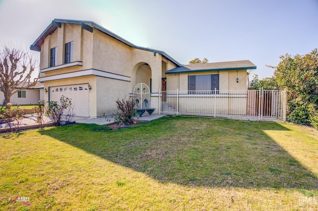 view of front facade with a front lawn and a garage