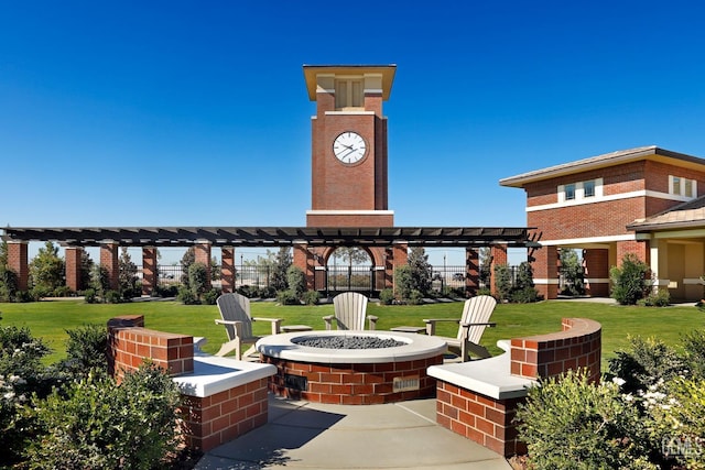 12706 Kinnick Ct, Bakersfield, CA 93311 - view of community with a fire pit, a yard, and a pergola