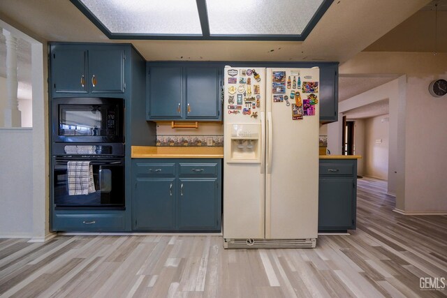4508 Glengary Pl, Bakersfield, CA 93313 - kitchen featuring black appliances, blue cabinetry, and light wood finished floors
