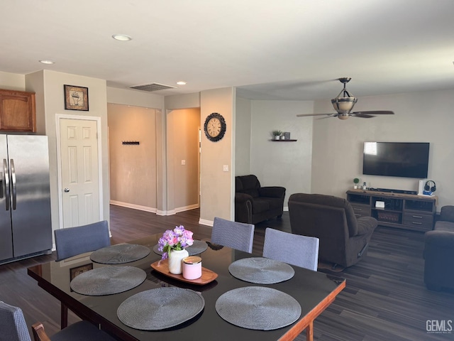 11908 Nebula Ct, Bakersfield, CA 93312 - dining room with dark wood-style flooring, recessed lighting, ceiling fan, and baseboards