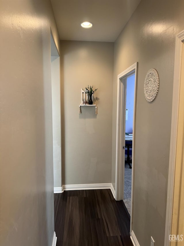 11908 Nebula Ct, Bakersfield, CA 93312 - hall with dark wood-type flooring, baseboards, and recessed lighting
