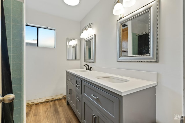 1125 Rose Ave, Shafter, CA 93263 - bathroom featuring wood finished floors and double vanity