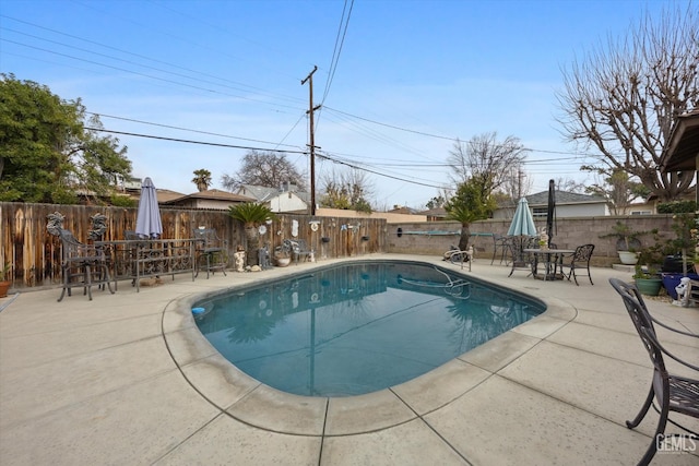 view of swimming pool featuring a patio area