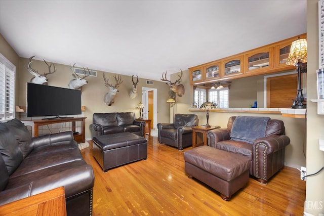 living room featuring light hardwood / wood-style flooring