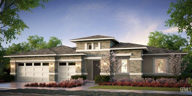 12616 Espalier Ct, Bakersfield, CA 93311 - prairie-style house featuring stone siding, a garage, and driveway