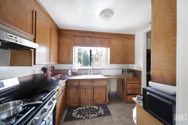 kitchen with gas range, sink, and extractor fan