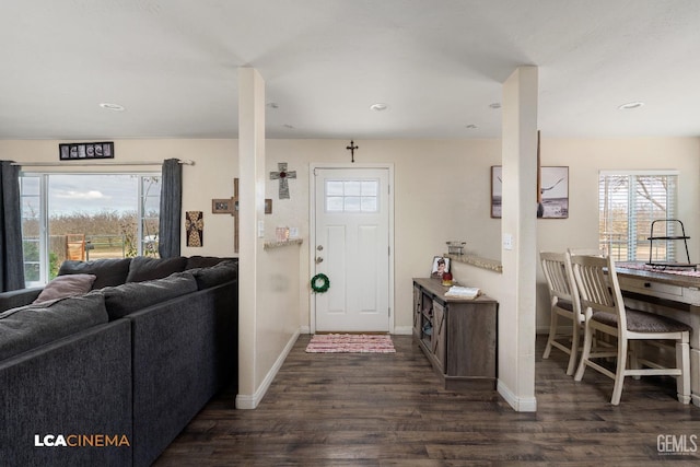 foyer entrance with dark hardwood / wood-style floors