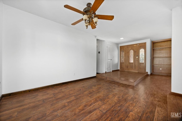 entryway featuring dark hardwood / wood-style floors and ceiling fan