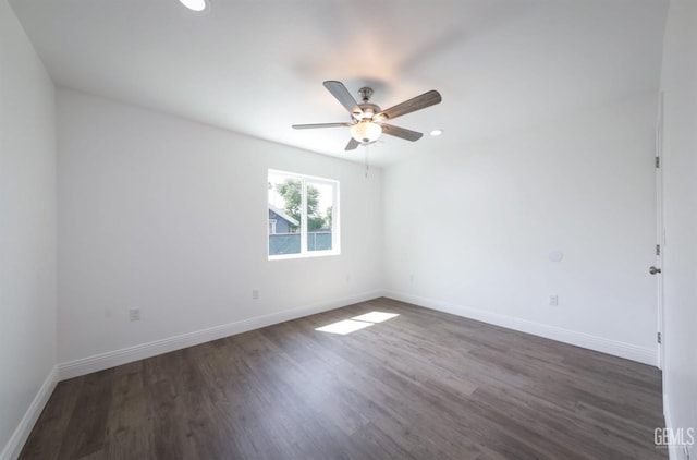 2625 Security Ave, Bakersfield, CA 93306 - spare room with recessed lighting, baseboards, ceiling fan, and dark wood finished floors