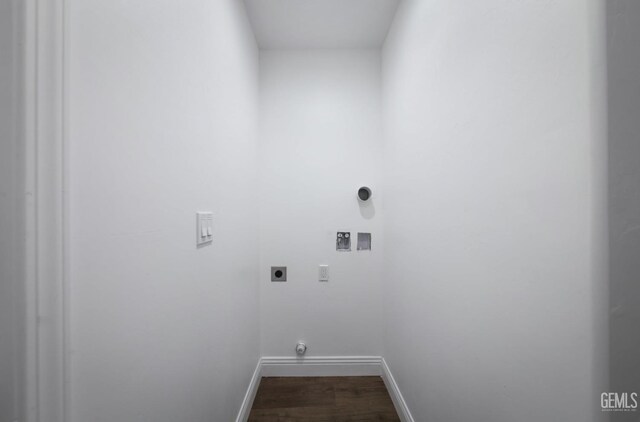 2625 Security Ave, Bakersfield, CA 93306 - washroom featuring hookup for an electric dryer, laundry area, baseboards, hookup for a washing machine, and dark wood-type flooring