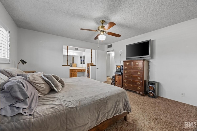 6309 Desert Hills Ave, Bakersfield, CA 93309 - bedroom featuring carpet, a textured ceiling, and a ceiling fan