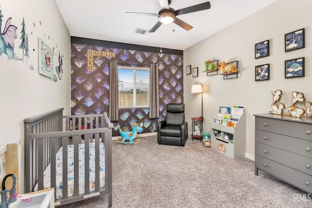 802 Barre Ct, Bakersfield, CA 93314 - bedroom featuring carpet flooring, a nursery area, and ceiling fan