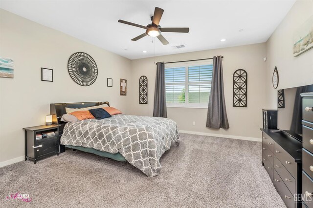802 Barre Ct, Bakersfield, CA 93314 - bedroom with light carpet, recessed lighting, and ceiling fan