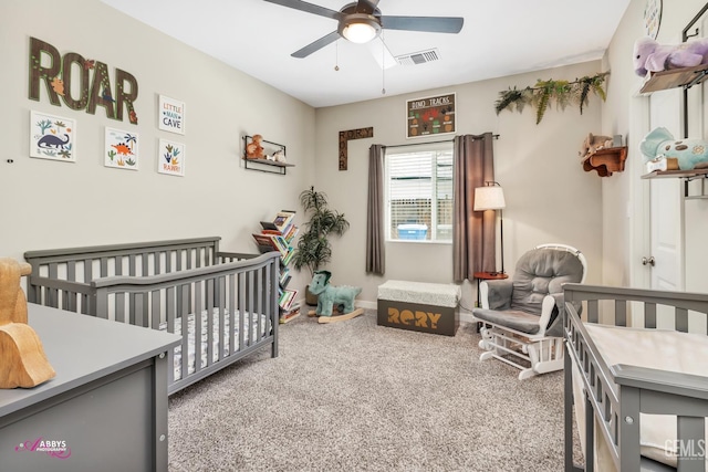 802 Barre Ct, Bakersfield, CA 93314 - bedroom featuring carpet flooring, a nursery area, and ceiling fan