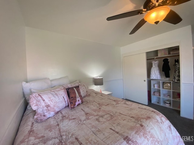 bedroom featuring a closet and ceiling fan