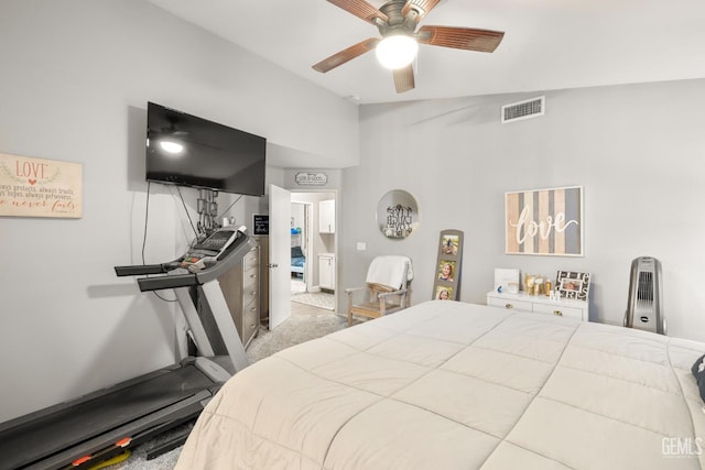 5000 Rogue Water Ct, Bakersfield, CA 93313 - carpeted bedroom featuring lofted ceiling and ceiling fan