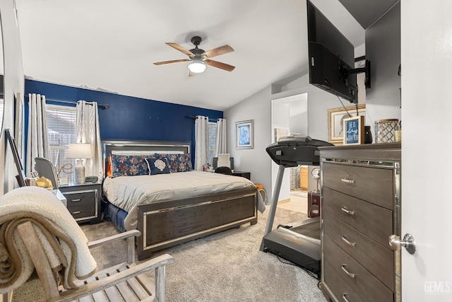 5000 Rogue Water Ct, Bakersfield, CA 93313 - bedroom with vaulted ceiling, carpet flooring, and ceiling fan