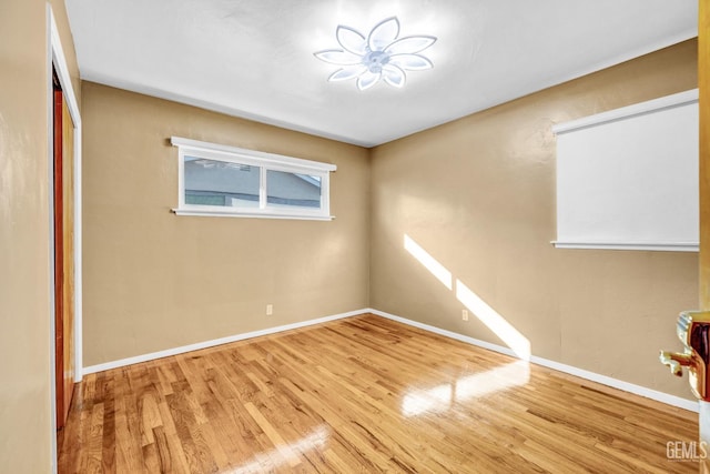 empty room featuring ceiling fan and light wood-type flooring