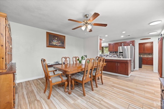 253 E Mckee Rd, Bakersfield, CA 93307 - dining space featuring ceiling fan, light wood-style flooring, and recessed lighting