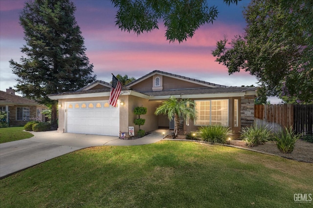5812 Seasons Valley Ct, Bakersfield, CA 93313 - ranch-style house featuring an attached garage, concrete driveway, stucco siding, and a tile roof