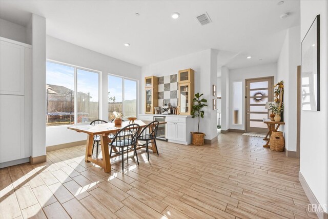 dining area with beverage cooler