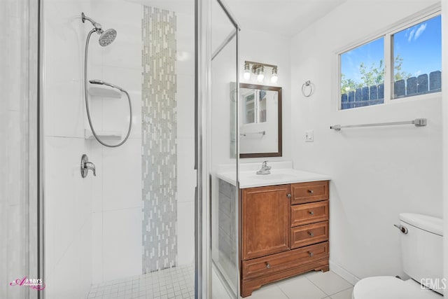 1825 Camino Primavera, Bakersfield, CA 93306 - bathroom with a stall shower, vanity, and tile patterned floors