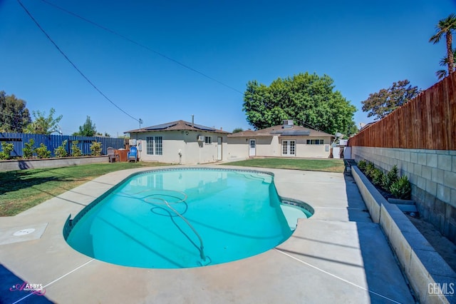 1825 Camino Primavera, Bakersfield, CA 93306 - view of pool featuring french doors, a fenced backyard, and a patio