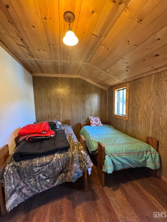 1 Jasper Ave, Rosamond, CA 93561 - bedroom featuring wooden ceiling, hardwood / wood-style flooring, wooden walls, and lofted ceiling