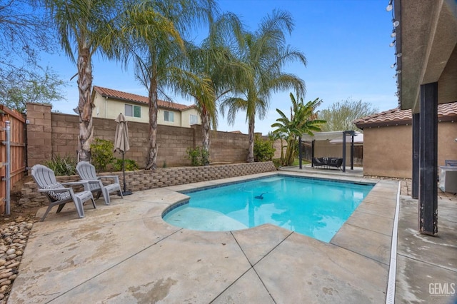 view of pool with a patio, a fenced backyard, and a fenced in pool