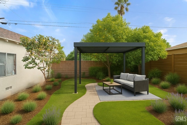 925 Yale Ave, Bakersfield, CA 93305 - view of yard featuring an outdoor hangout area, a patio area, and a pergola