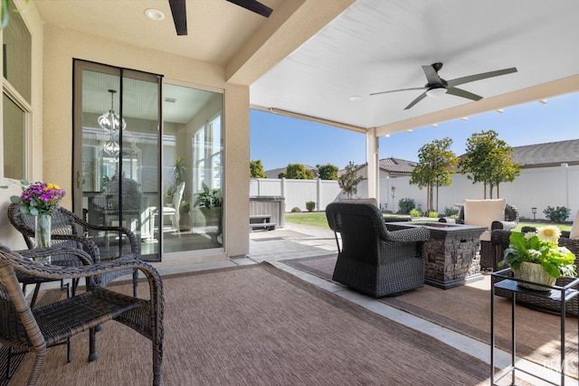 view of patio with ceiling fan and a fenced backyard