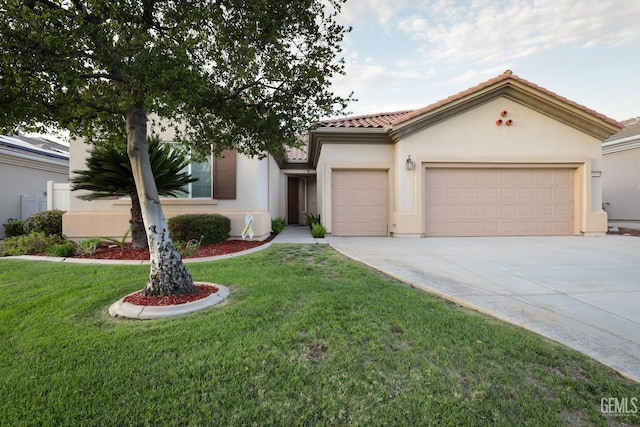 14010 Park Palisades Dr, Bakersfield, CA 93306 - mediterranean / spanish-style home with a garage, driveway, stucco siding, and a tiled roof